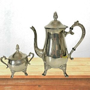 Vintage EP BRASS Silver Plated on Brass 2 piece Tea Pot Sugar Bowl Set